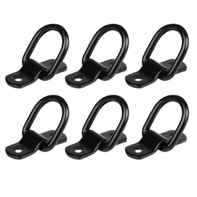 Black galvanised carbon steel pull ring floor hook for trucks on a white background.