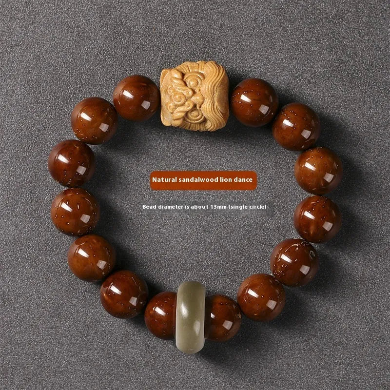 Hand-woven 13mm lion bead bracelet in ivory nut, sandalwood or yellow gradient bodhi style
