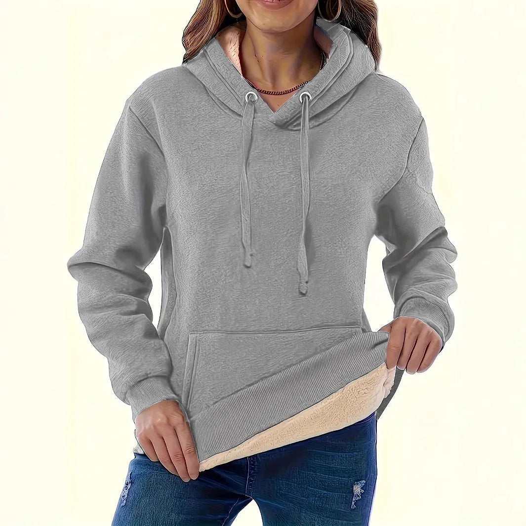 Women's thick polyester hooded sweater with side pockets and 3D pattern in multiple colour options