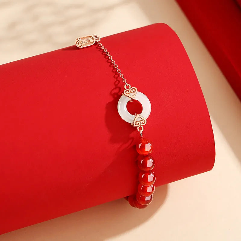 Sterling silver 925 bracelet with peace buckle charm and traditional Chinese design elements
