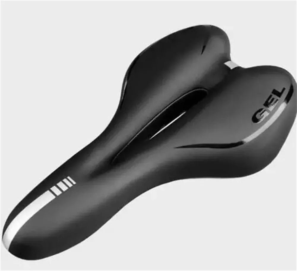Thickened silicone bicycle saddle cushion with PU leather cover and included waterproof cover, wrench, and tyre patch