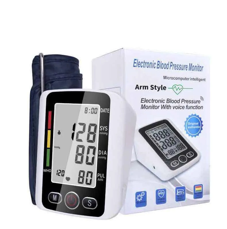 ARM electronic sphygmomanometer with large screen and arm cuff on a table