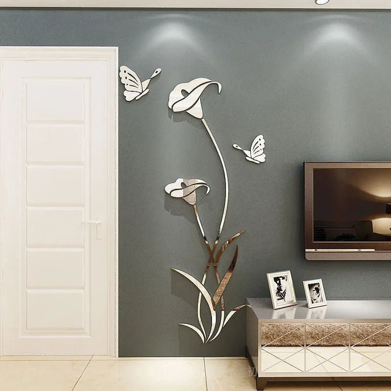 Lily 3D acrylic wall sticker showing dimensional purple flower design on white wall