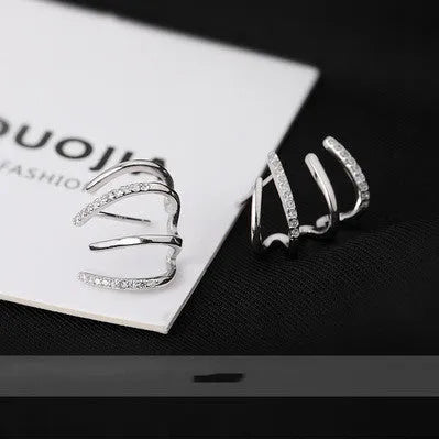 Pair of S925 silver needle four-prong zircon inlaid geometric stud earrings in gold finish