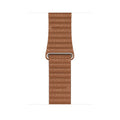 Genuine leather magnetic absorption strap for Apple Watch fitted on wrist, saddle brown colour