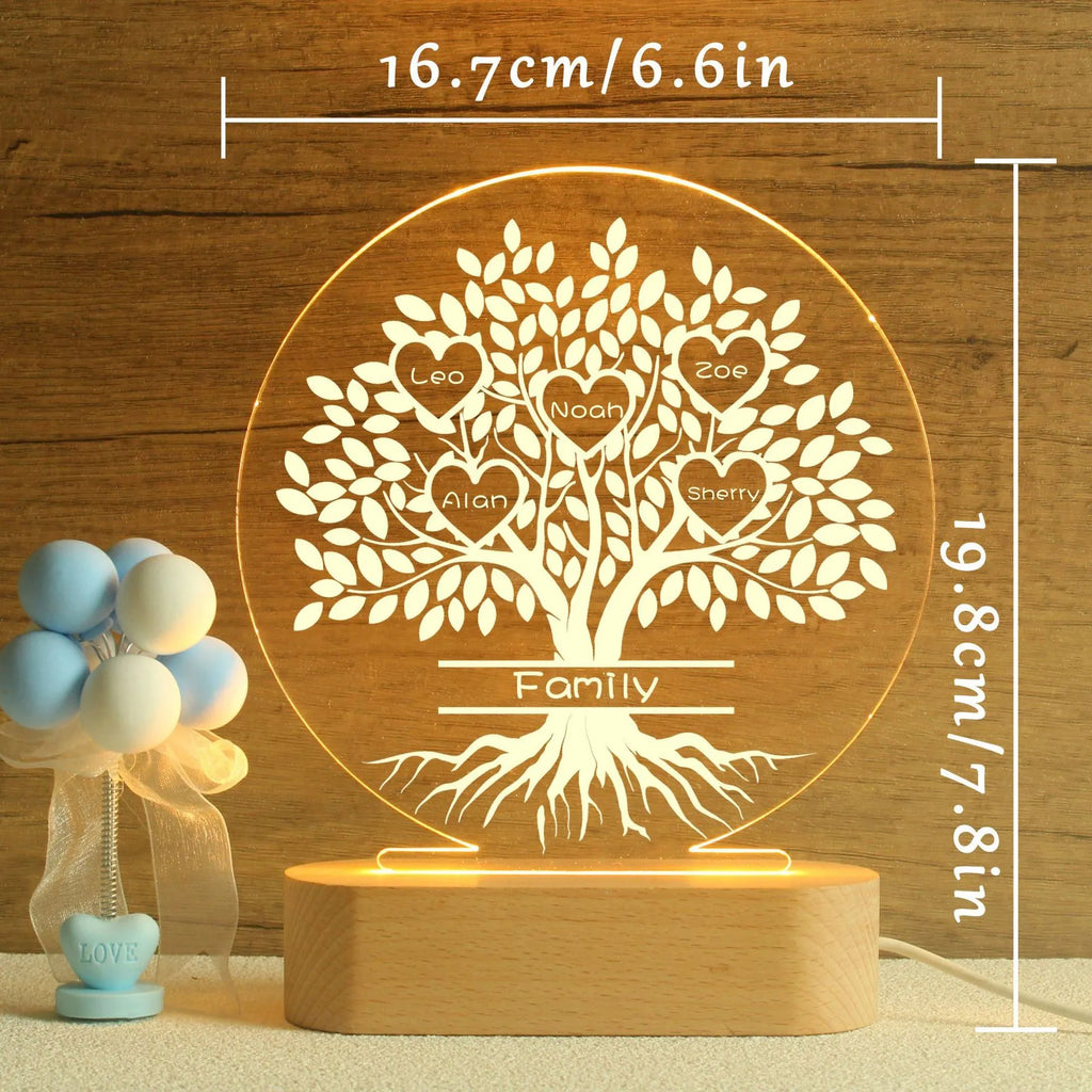 USB night light with UV printed family tree design and colour options