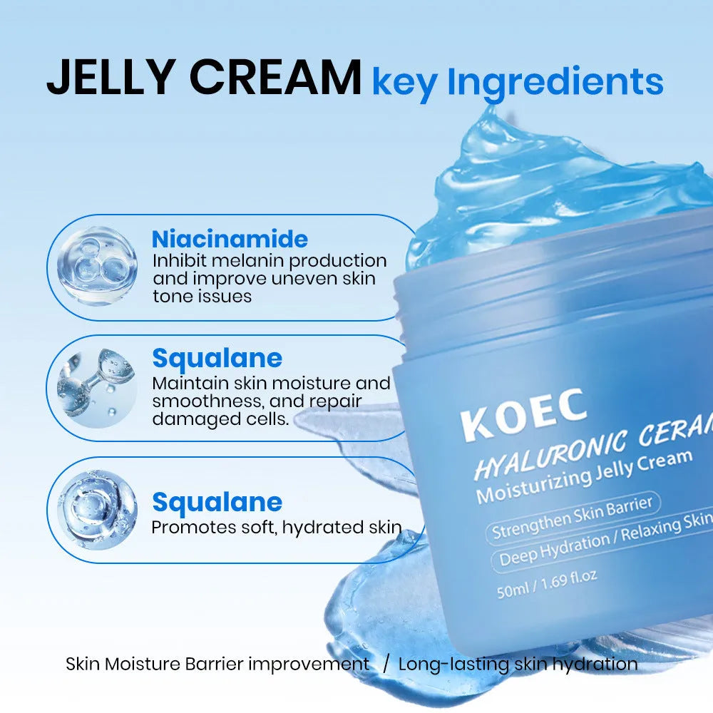 Hyaluronic Acid Moisturizing Blue Jelly Cream 50g tub in no-spoon format for daily face care