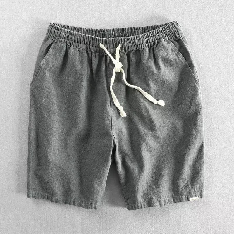 Loose-fit straight leg casual shorts in ramie-cotton blend fabric available in six colour options