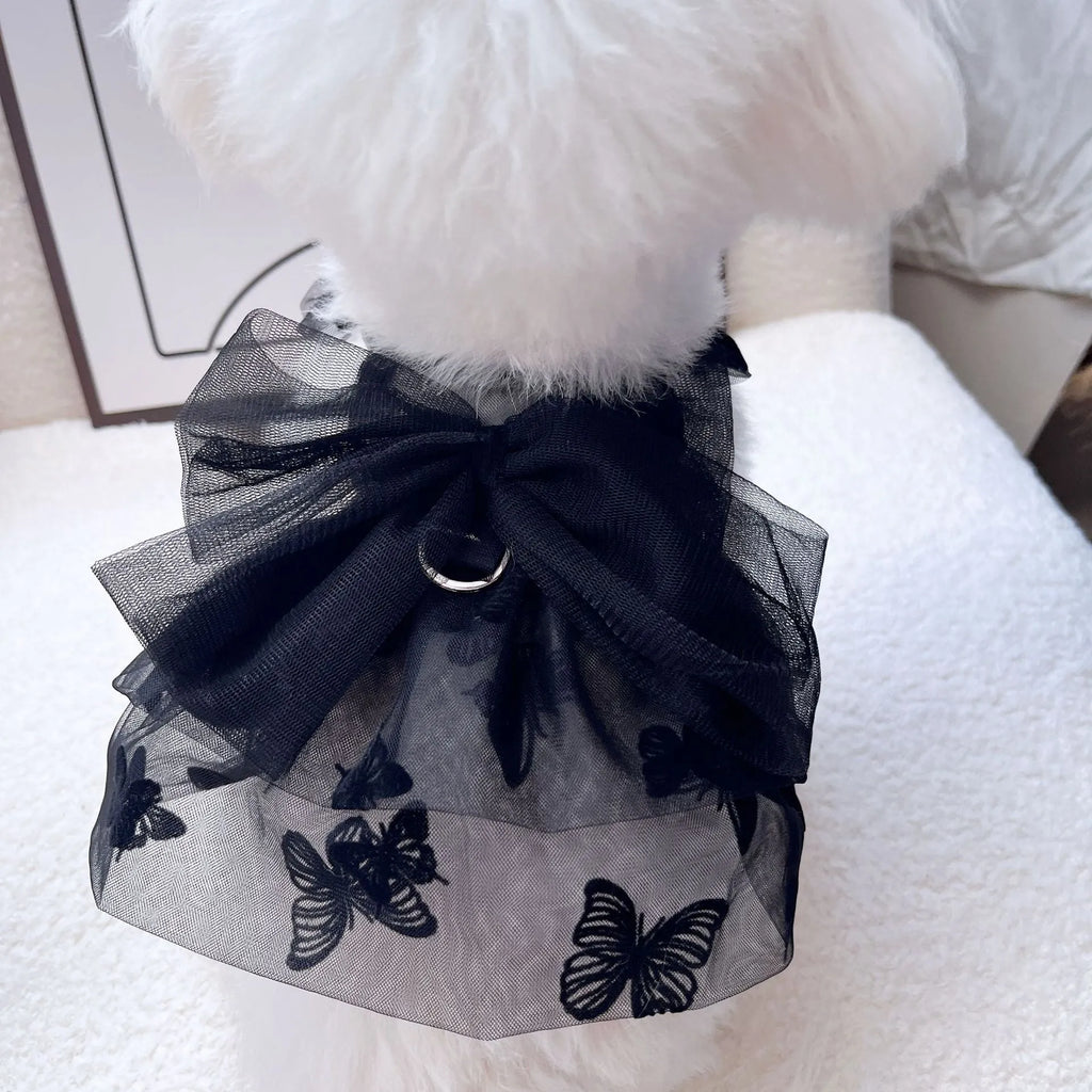 Black polyester princess tulle skirt for a small dog or cat on a white background.