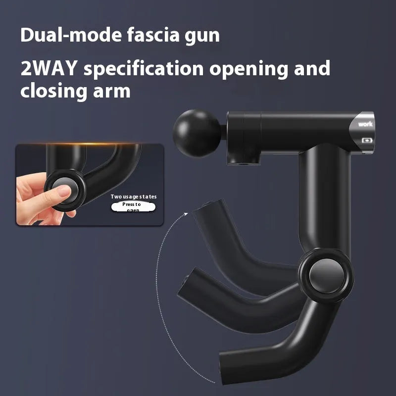 Long handle multi-form electric massage gun in black with LED screen and folding design