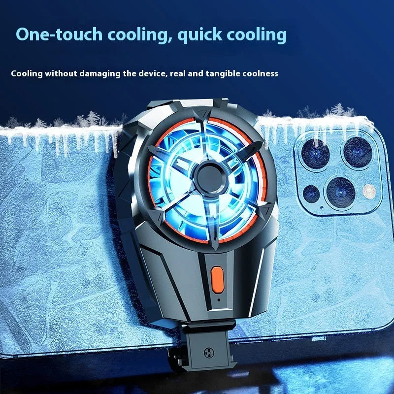 Rechargeable black mobile phone turbine radiator with back splint and fan cooling for gaming