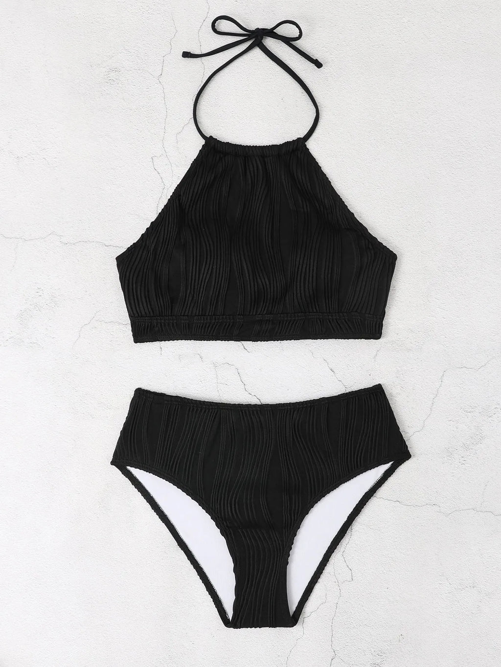 Conservative high waist apron swimwear bikini set in polyester fabric