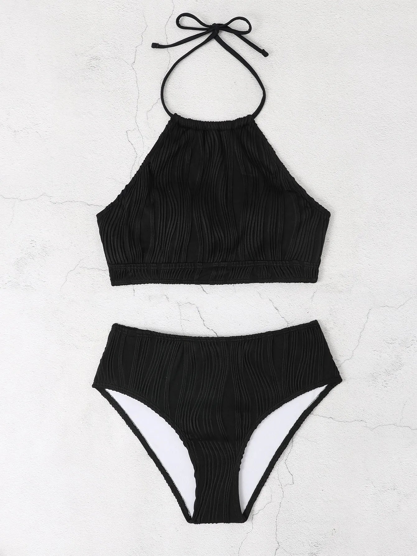 Conservative high waist apron swimwear bikini set in polyester fabric
