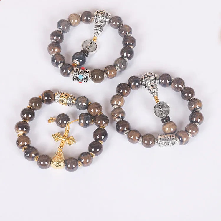 Men's gradient ceramic chain bracelet with Yonghe blessing design in coloured glaze
