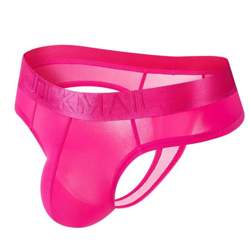 Belt Ice Silk ultra-thin translucent low-waist men's briefs in black with abstract pattern