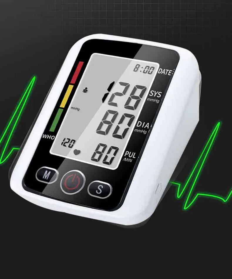 ARM electronic sphygmomanometer with large screen and arm cuff on a table