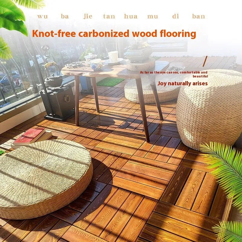 Pine wood floor tiles measuring 30x30cm with brushed durable finish