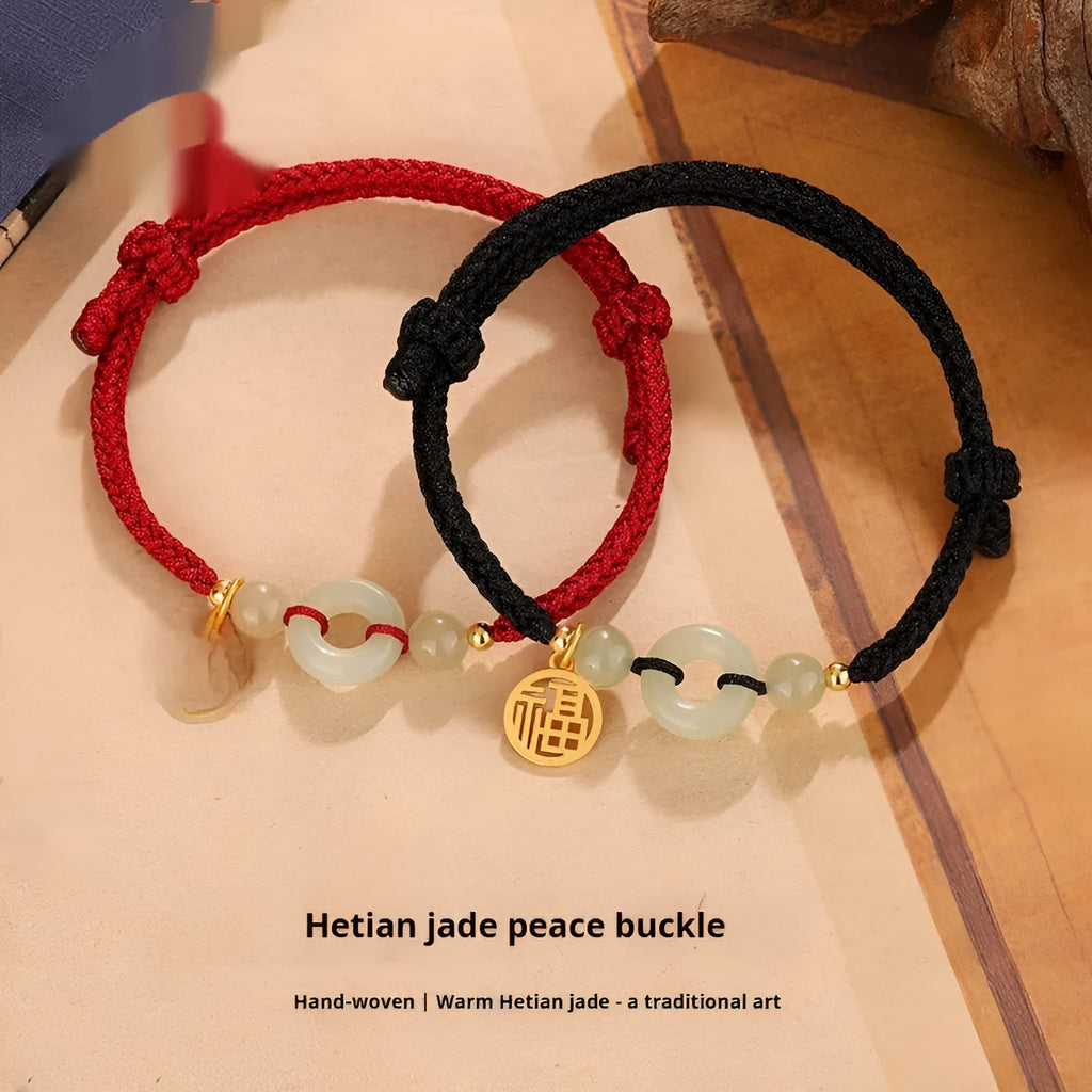 Silver geometric bracelet with peace buckle design in black and wine red colour options
