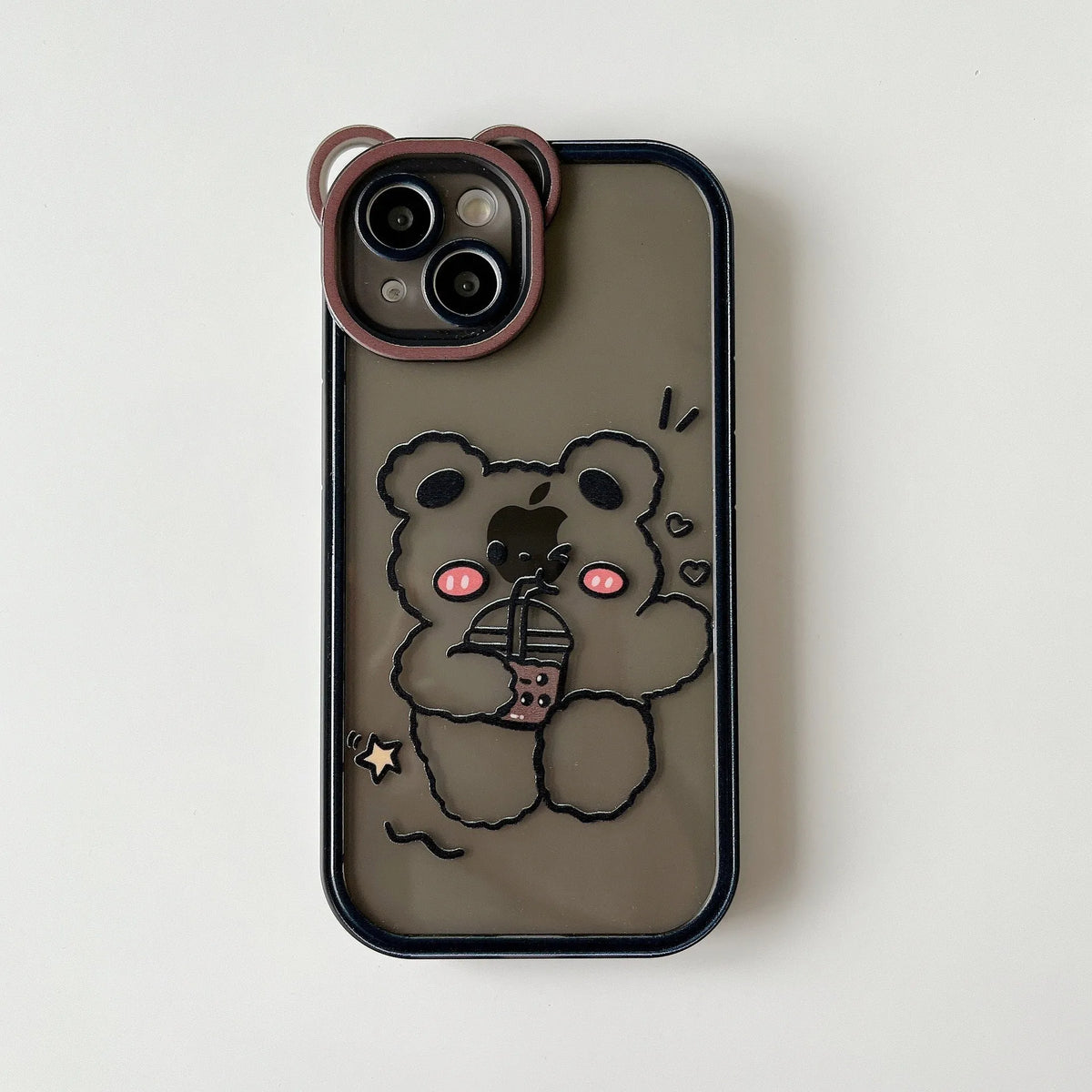 New Bear Photo Frame Phone Case TPU Drinking Milk Tea Bear for iPhones