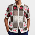 White crocheted dress sweater with hollow bandage pattern and short sleeves