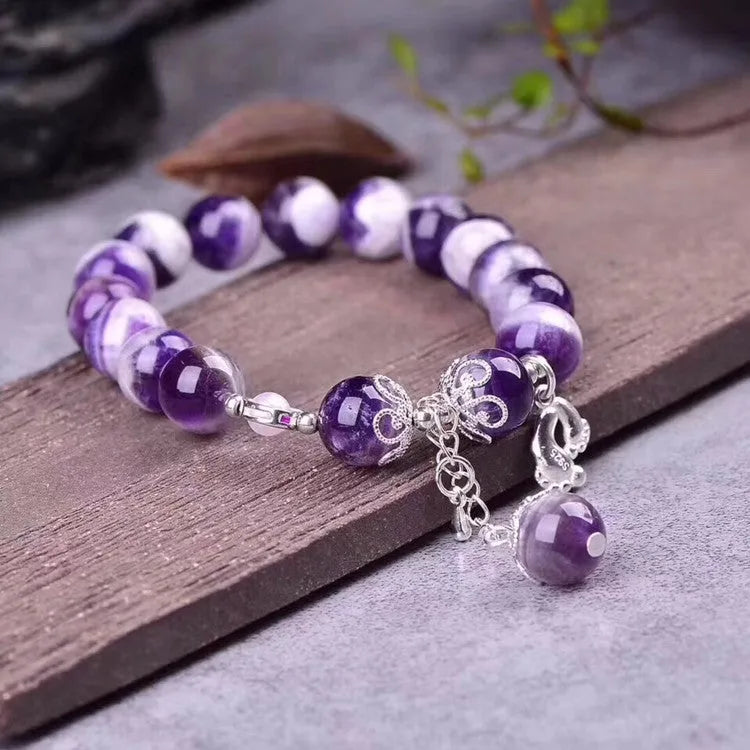 Women's natural amethyst bracelet with 10mm round beads, fashion OL style