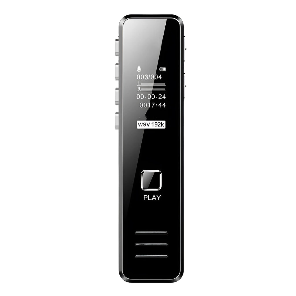 Small black or gold plastic portable digital voice recorder with display
