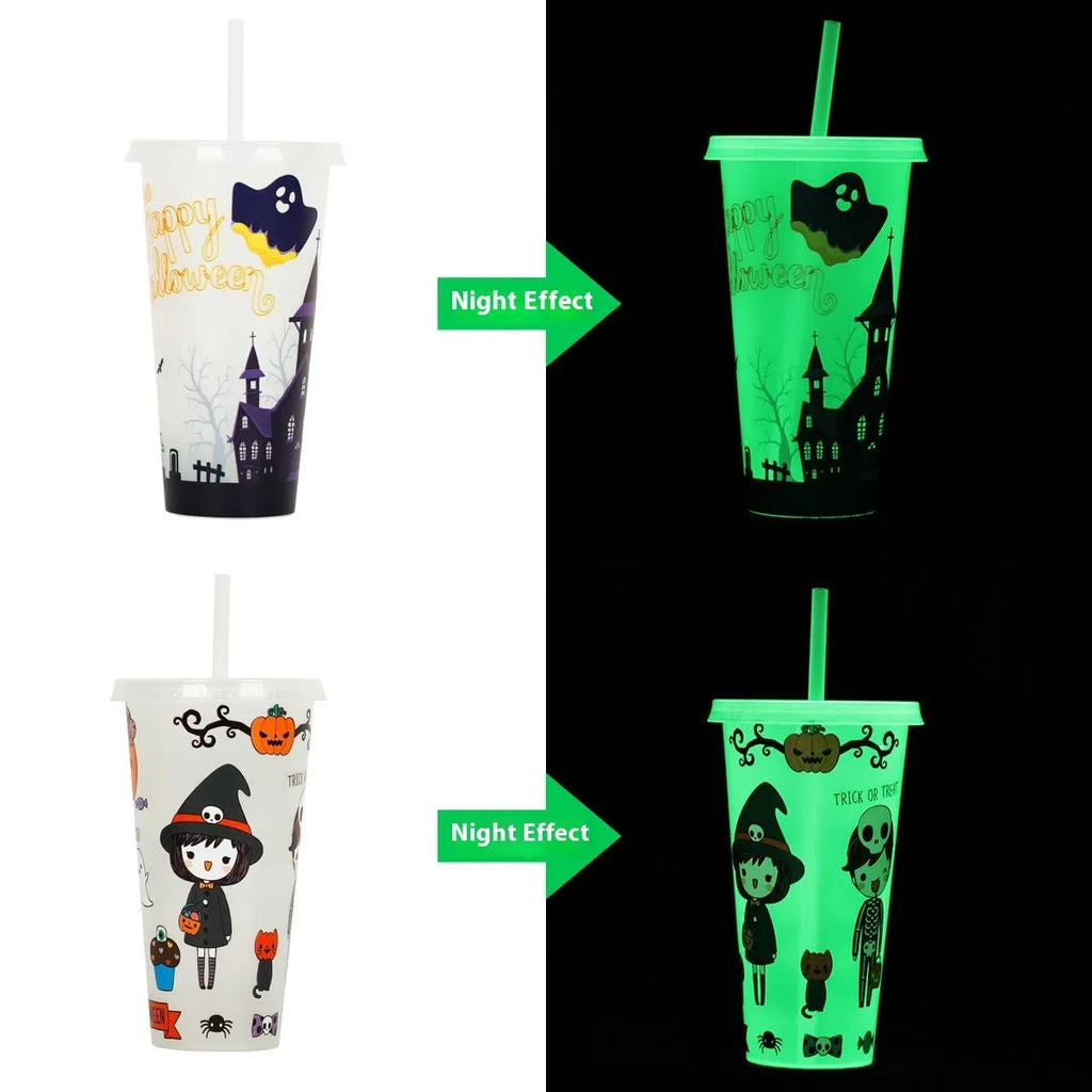 Halloween luminous straw cup 720ml PP plastic reusable coloured cylinder cup