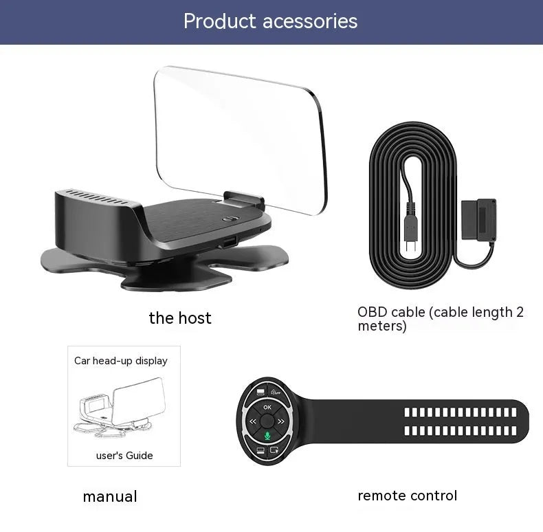 Black HUD head-up display projector for cars with OBD connection showing digital speed projection
