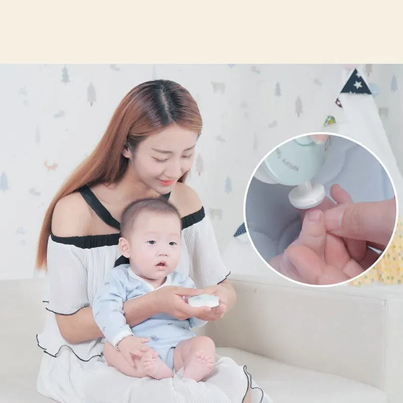 Red and green baby electric nail polisher set for newborn nail care with ABS plastic construction