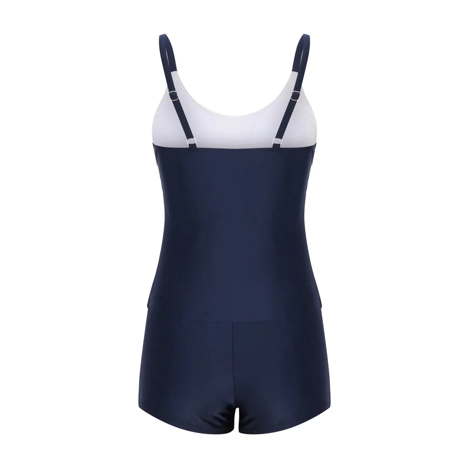 Ladies conservative stripe boyshort swimsuit in polyester fabric with boyshort-style bottom