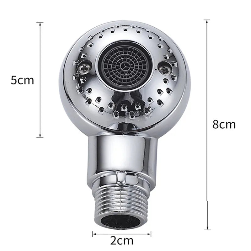 Silver coloured compact handheld shower head for gentle pet and baby baths.