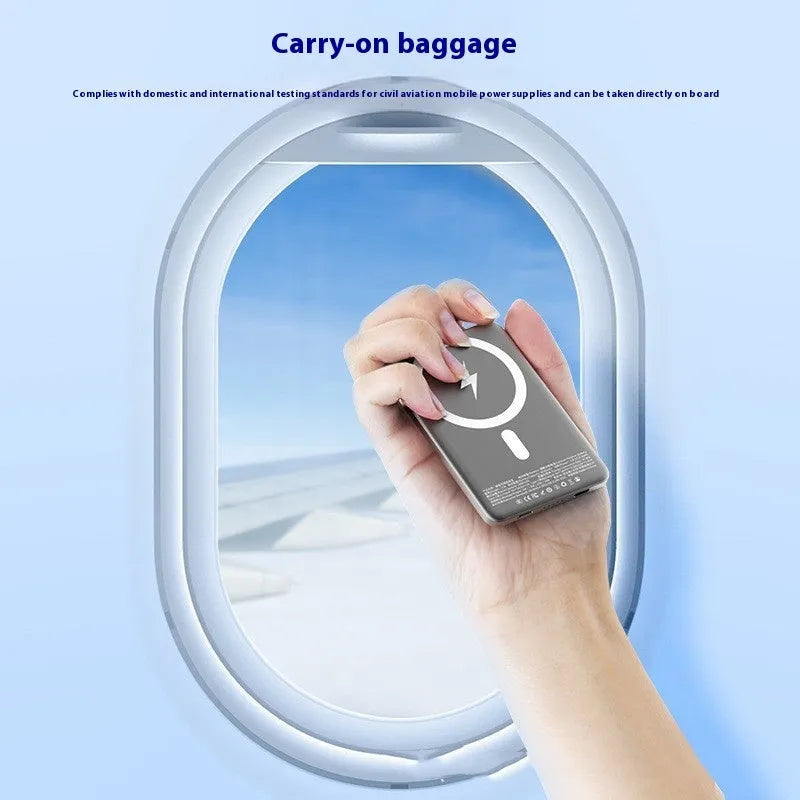 Gun grey magnetic wireless power bank showing ultra-thin 9mm profile and alloy construction