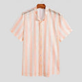 Men's pink waffle weave cardigan shirt with loose fit and short sleeves