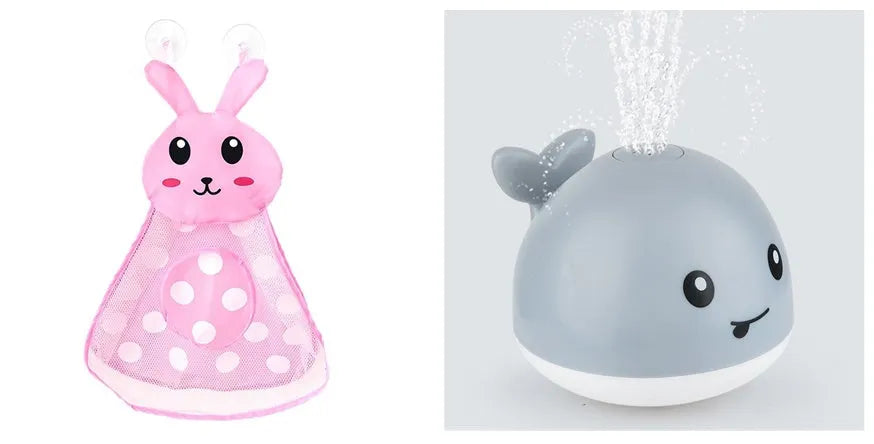 Automatic water spray whale bath toy with LED lights for baby sensory play