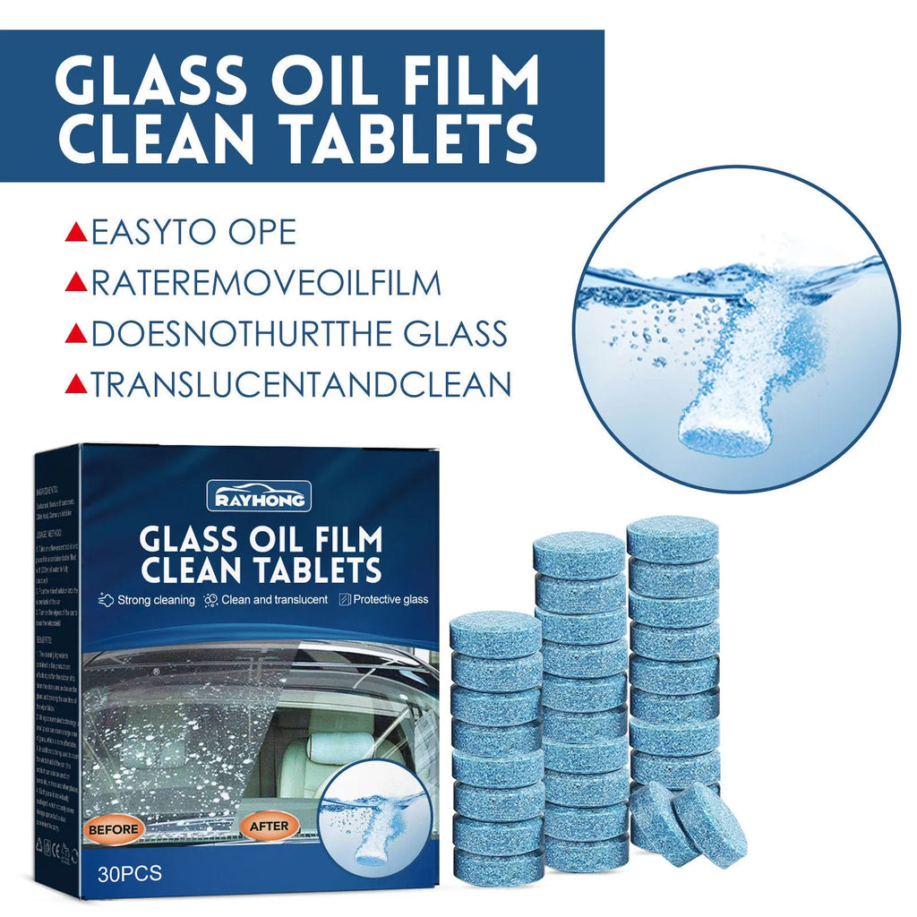 Box of 30 car oil-removing film cleaning effervescent tablets with concentrated cleaning formula