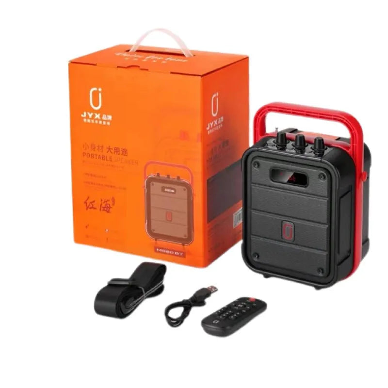 MS62AI portable Bluetooth speaker with wireless microphone on a table