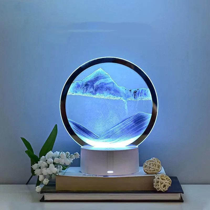 3D quicksand touch control table lamp with glass shade in blue colour option