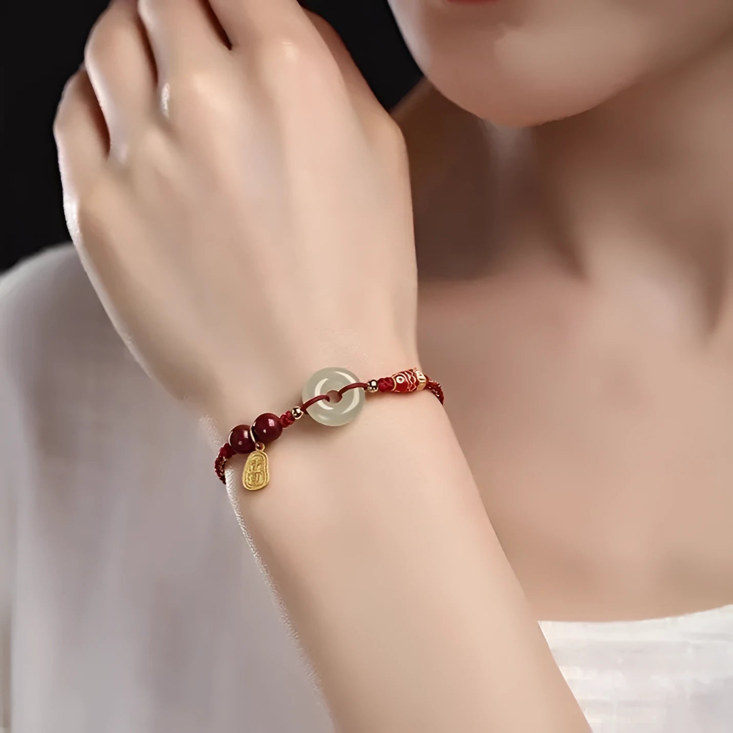 Hetian Jade peace buckle bracelet with braided rope in choice of colours