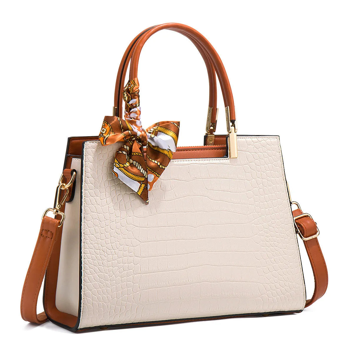 Milky white women's square shoulder handbag made from PU leather, showing slit pocket and clean sewing lines.