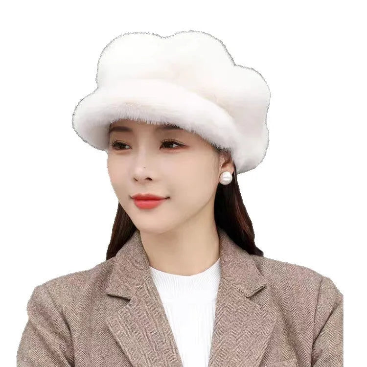 Women's knit pumpkin hat dome style fake mink one size 54-58cm colour black