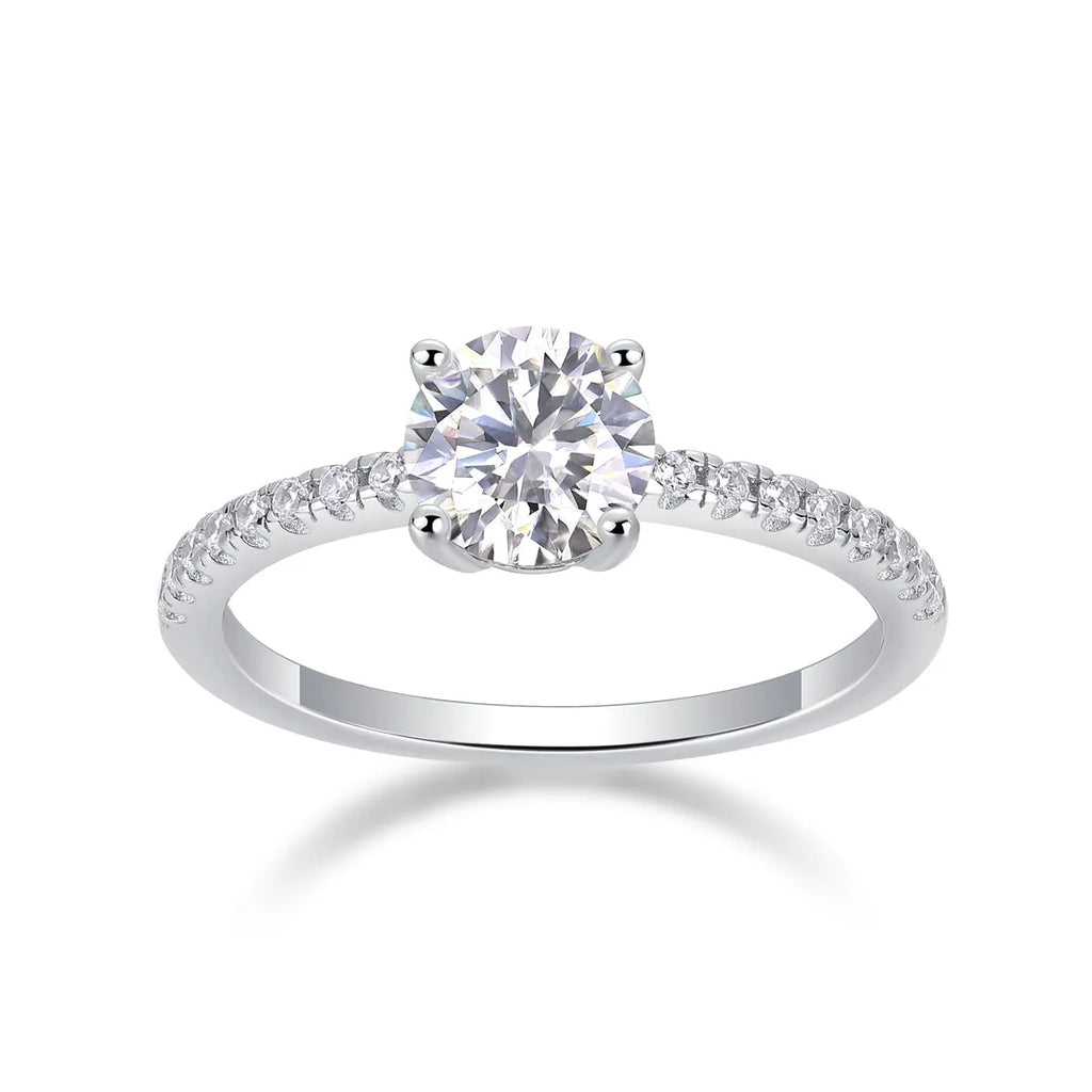 Moissanite wedding ring set with platinum-plated S925 silver band and GRA certificate in a gift box