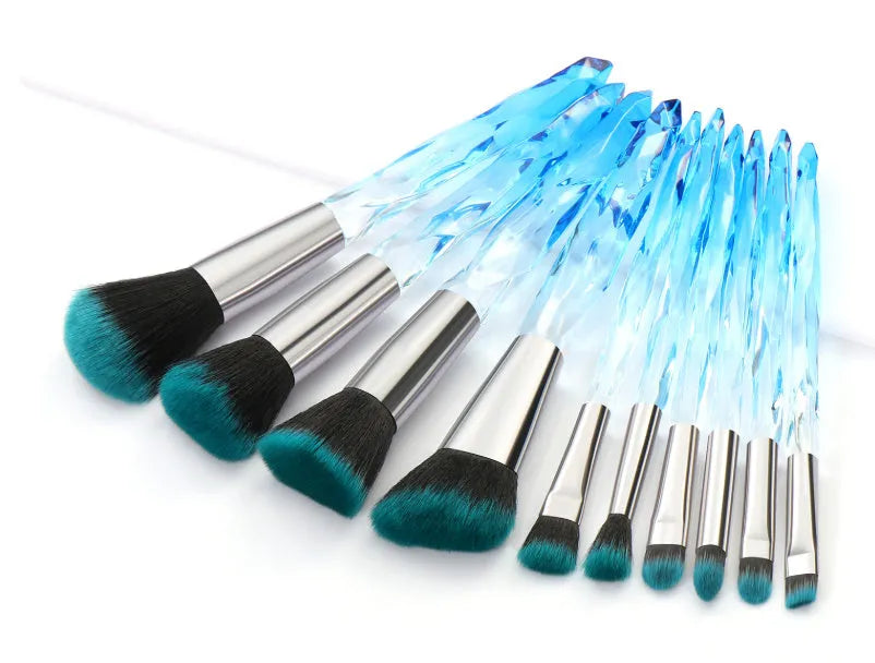 10 crystal diamond foundation brushes with synthetic bristles in black blue red yellow colour options