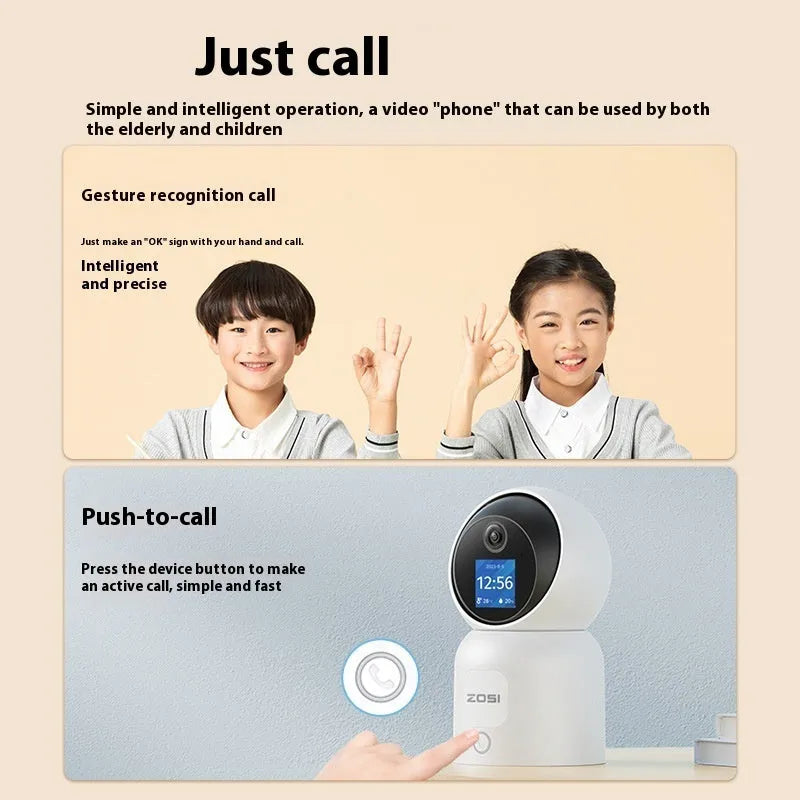 Zhou Shi wireless indoor security camera with screen display mounted on wall bracket