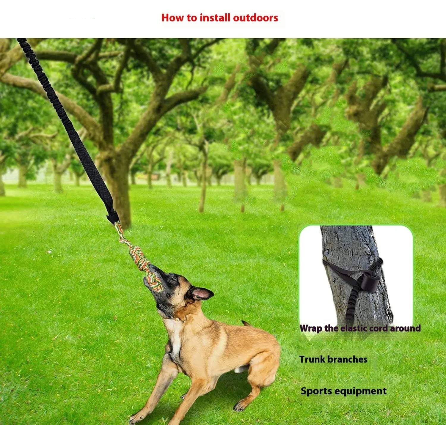 Long black cotton rope dog tug toy for chewing and interactive play.