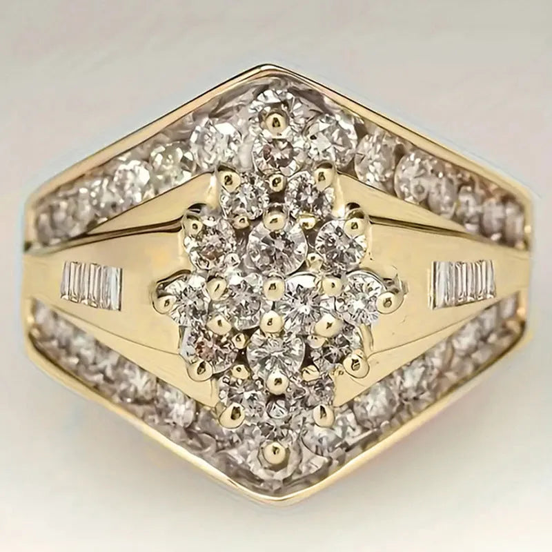 Geometric copper ring with electroplated gold finish showing palace style design