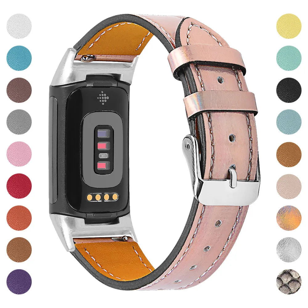 Genuine leather smart watch strap for Fitbit Charge 5 and Charge 6 in various colours