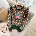 Green women's printed sweater with loose fit design for commuting wear