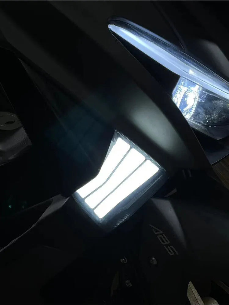 Pair of yellow LED cornering lamps for Tianying TS150 motorcycle retrofitting.