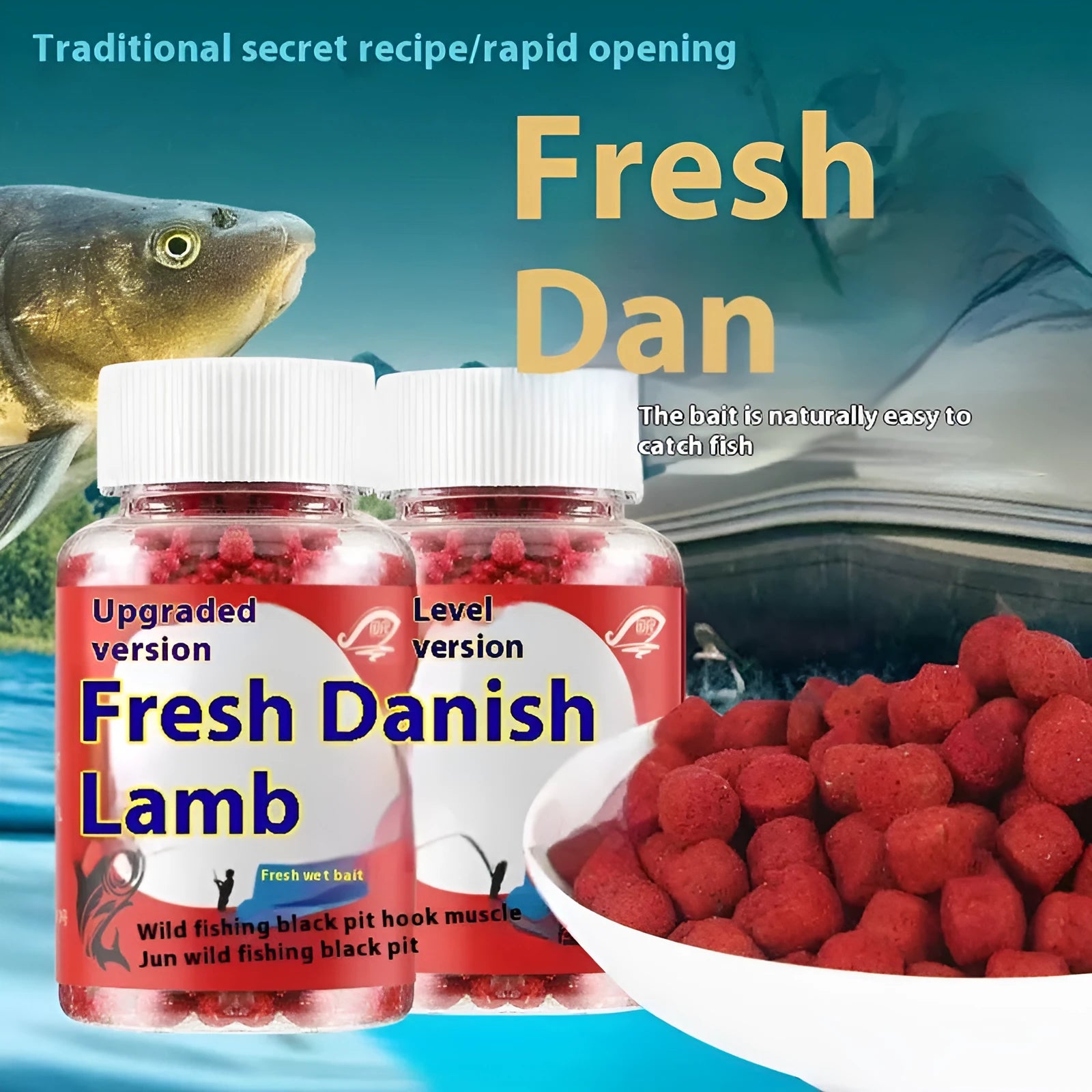 Grass green crucian carp fishing bait in bottle for freshwater wild fishing