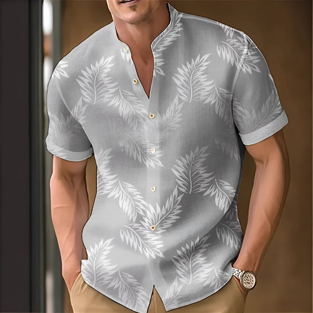Men's casual printed polyester shirt shown in one of eight available colours